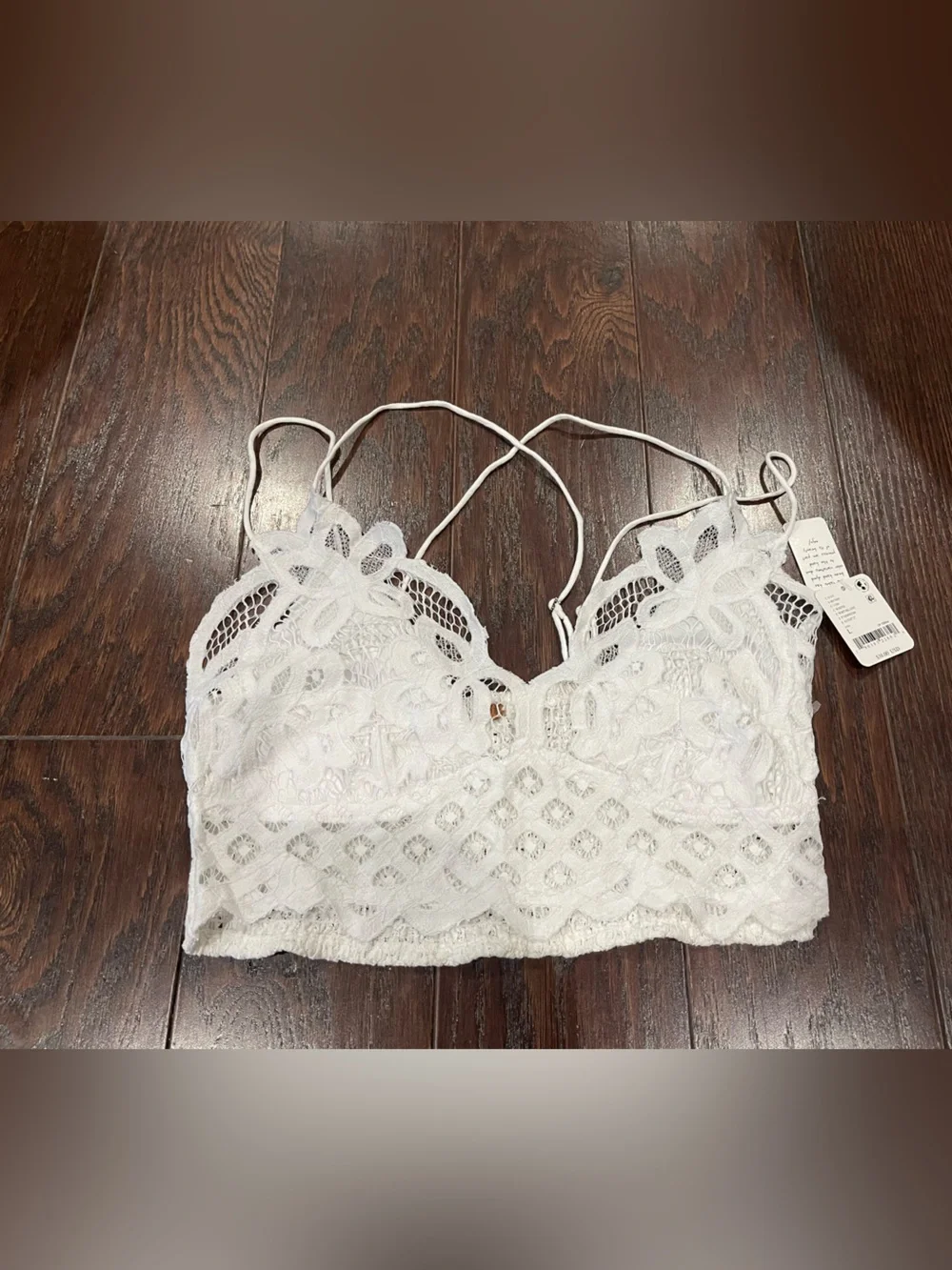 Free People Adella Bralette White Lace Cross Back Size Large NEW